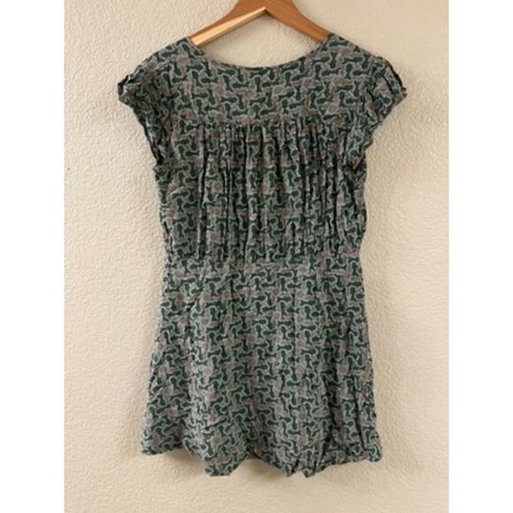 Cotton Candy Button Down Short Sleeved Dress Green Gray Horse & Carriage Large - Picture 3 of 4
